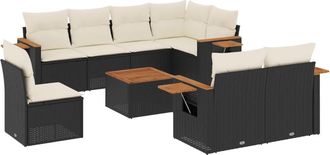 vidaXL Vidaxl - Set De Sof&aacute;s De Jard&iacute;n 8 Piezas Y Cojines Rat&aacute;n Sint&eacute;tico Negro