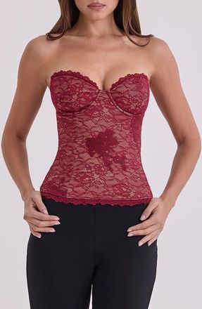 House of CB Yara Strapless Lace Corset Top in Wine at Nordstrom, Size X-Small A