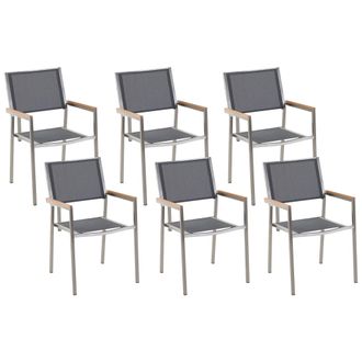 Beliani Beliani - Conjunto De 6 Sillas De Jard&iacute;n Con Asiento De Tela Gris Y Patas De Acero Apilables Grosseto