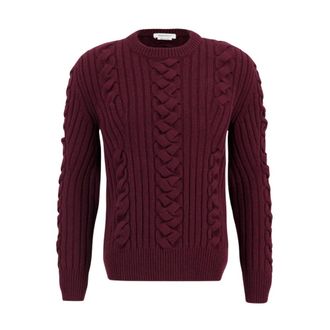 Alexander McQueen Cashmere Knitwear, male, Red, M, Cashmere Cable-Knit Jumper
