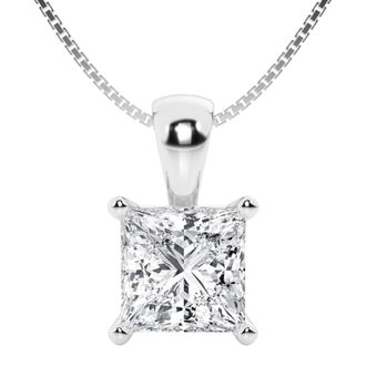 Grown Brilliance 2 Carat Princess Lab Grown Diamond Solitaire Pendant in 14K White Gold, IGI Certified, Prong Set, E-F Color, VS Clarity