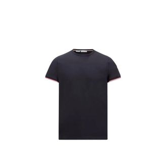 Moncler T-Shirts, male, Blue, Size: 3XL Tricolour-Trimmed Cotton T-Shirt