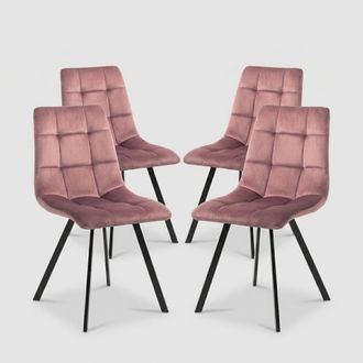 Oresteluchetta Juego De 4 Sillas De Terciopelo Efecto Acolchado Para Comedor Amelie - Rosa