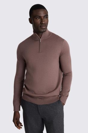 Moss Mauve Merino Zip-Neck Jumper