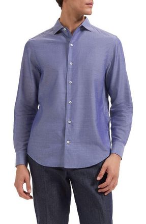 Bugatchi Axel Shaped Fit Cotton Blend Button-Up Shirt in Indigo at Nordstrom, Size Xxx-Large