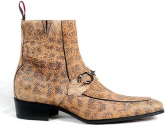 Jeffery West Mens Jeffery-West Italian MAINLINE Anderson FILMSTAR Leopard zip Boot - Tan Leather - Size UK 10.5