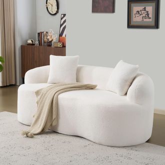 STILVORA Divano Dritto 2 Posti In Tessuto Morbido, Forma Curva A Fagiolo Con Cuscini, Schiuma E Molle, Design Ergonomico, Bianco
