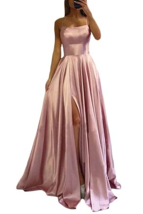 ORANDESIGNE Abito da Cerimonia Donna in Raso Damigella Vestito Lungo Elegante Tinta Unita da Festa Party Balli Matrimoni Cocktail Damigelle dOnore e Occasioni Fes