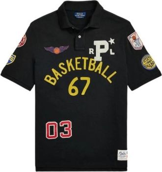 Polo Ralph Lauren Iconisch Gepatchte Basketbalstijl Shirt - Heren - Polos - Zwart - XL - Katoen - Tops