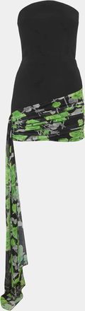 DAVID KOMA Black Crepe And Mesh Rose Print Strapless Mini Dress