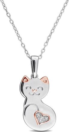 Delmar Diamond Accent Cat Heart Pendant Necklace - 0.01ctw in Silver at Nordstrom Rack