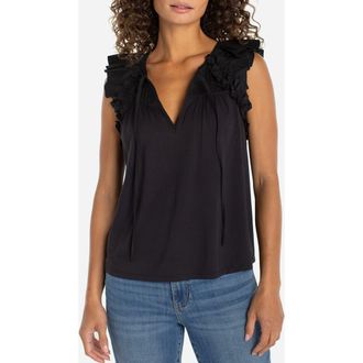 Liverpool L.A. Ruffle ShoulderTop in Black at Nordstrom, Size X-Small
