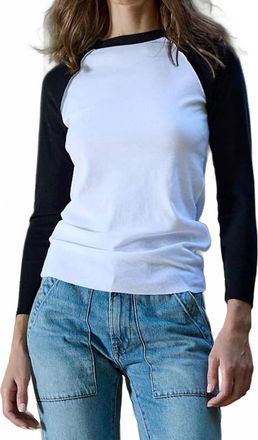 NSF Aria Fitted Baby Rib Raglan Tee In White/black
