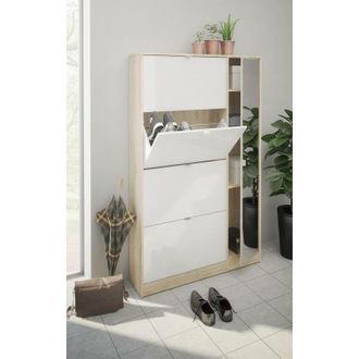 Dmora Meuble &Agrave; Chaussures &Agrave; Quatre Portes Avec Miroir, Couleur Ch&ecirc;ne, Dimensions 99 X 162 X 24 Cm - Dmora