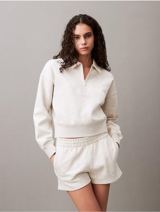 Calvin Klein Jeans Calvin Klein Womens Archive Logo Fleece Quarter Zip Polo Sweatshirt - Grey - XS