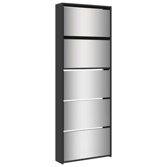 Berkfield Home Shoe Cabinet with Mirror 5-Layer Black 63x17x169.5 cm