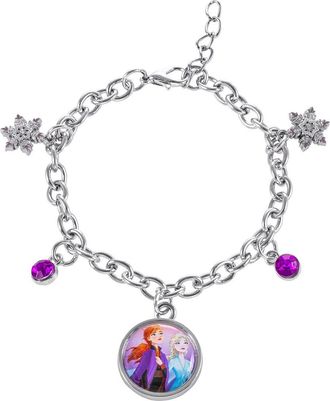 Disney Frozen Charm Bracelet Charm Bracelet with Frozen Charms, 6.5 inches in Silver Ton, Blue, Purple at Nordstrom