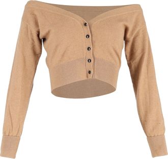 Alexander Wang Sheer Yoke Cropped Cardigan in Brown Wool