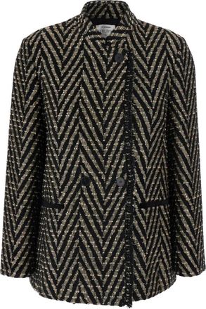 Forte_Forte Chevron Jacquard Oversized Jacket - Dames - Zomerjassen - Zwart - S - Pailletten - Jassen