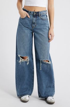 Hidden Jeans Classic High Waist Distressed Wide Leg Jeans in Med Wash at Nordstrom, Size 26