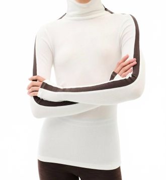 SPLITS59 Jackson Rib Full Length Turtleneck Top In White/dark Chocolate