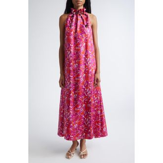 Max Mara Print Silk Twill Maxi Dress in Coral at Nordstrom, Size 12