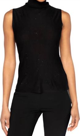 Kinross Cashmere Sequin Sleeveless Funnel Tank In Black