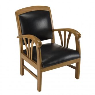 Macabane Sill&oacute;n de madera de teca y piel negro de 60x60x82 cm
