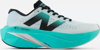 New Balance Womens Fuelcell Supercomp Trainer V3 Shoes In White With Cyber Jade And Silver Metallic
