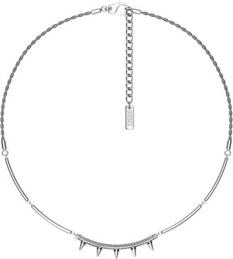 Diesel Pav&eacute; Cubic Zirconia Spike Chain Necklace in Silver at Nordstrom