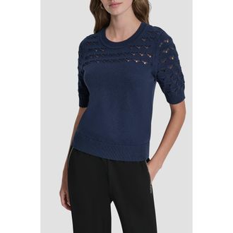 DKNY Pointelle Yoke Sweater in Hudson Blue at Nordstrom, Size X-Small