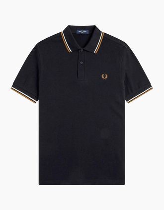 Fred Perry Mens Fred Perry Twin Tipped Fred Perry Polo Shirt - Black Ecru Dark Caramel - Size: 44