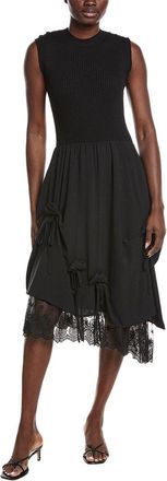 Gracia Knit Top Asymmetrical Lace Hem Midi Dress