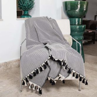 Febronie Manta plaid algod&oacute;n negro 160x250