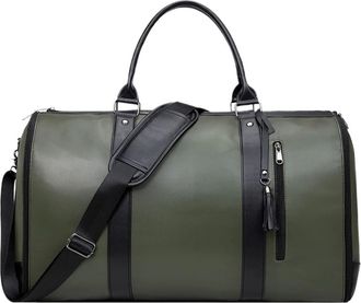 Generic Compatible For 55L Large Capacity Waterproof Leather Travel Garment Bag with Shoe Pouch, 2-in-1 Carry-On Suit Duffle(VT08B Olive)