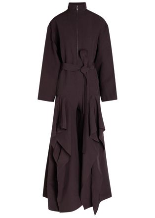 Alaia Ruffle Poplin Jumpsuit - Aubergine - 38 (UK10 / S)