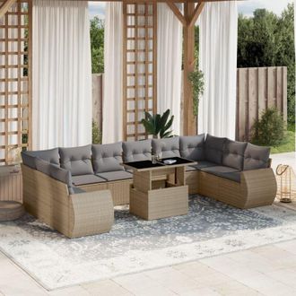 vidaXL Set De Sof&aacute;s De Jard&iacute;n 11pzas Con Cojines Rat&aacute;n Sint&eacute;tico Beige Vidaxl
