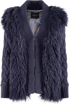 Nenette Lange nepbontjas met gebreide mouwen - Dames - Jassen - Blauw - M - Nepbont - Jassen