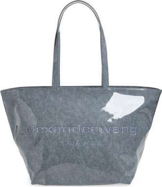 Alexander Wang Punch Lacquered Denim Tote Bag in Navy at Nordstrom