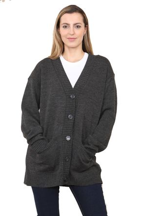 Generic Womens Knitted V-Neck Cardigan - Plain Winter Cardigan with Two Front Pockets, One Size and Oversized Fit, 5-Button Closure (UK, Alpha, XXL, Plus, Tal