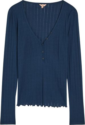 Eberjey Pointelle-knit Henley top - Navy - S (UK8-10 / S)