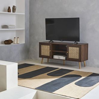 Sweeek 120cm Tv Unit Wooden & Cane Effect 2 Doors in Brown
