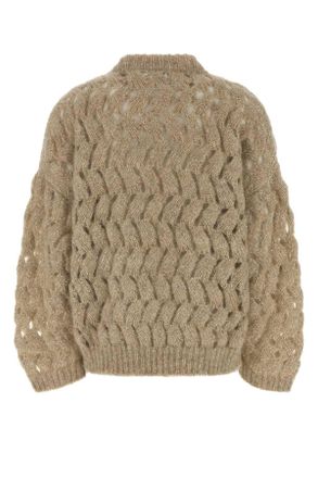 Brunello Cucinelli Womens Sand Mohair Blend Oversize Sweater Light Beige Maglieria