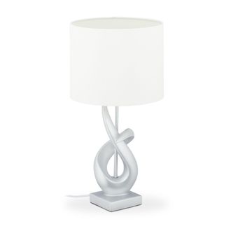 Relaxdays L&aacute;mpara Mesita Moderna, Dise&ntilde;o Abstracto, Luz Sobremesa, Pantalla Tela, E27, 50 X 25 Cm, Plateado Y Blanco - Relaxdays
