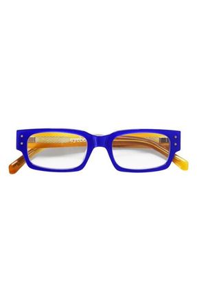 Eyebobs Peckerhead 50mm Rectangular Reading Glasses in Cobalt/Blonde/Clear at Nordstrom, Size +1.00
