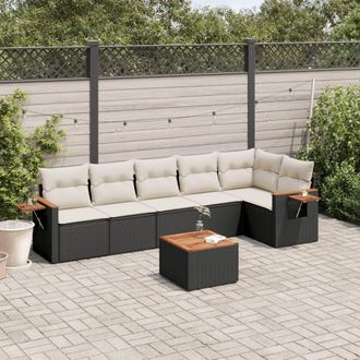 vidaXL Set De Comedor De Jard&iacute;n 7 Pzas Y Cojines Rat&aacute;n Sint&eacute;tico Negro Vidaxl