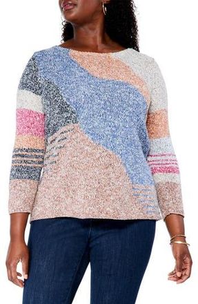 Nic+Zoe Orchard Stroll Cotton & Linen Blend Sweater in Indigo Multi at Nordstrom Rack, Size 3X