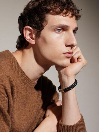 John Hardy Woven Leather, Sterling Silver and Enamel Bracelet