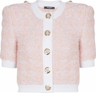 Balmain Kort gebreid vest met korte mouwen - Dames - Vesten - Roze - L - Katoen - Truien & Vesten
