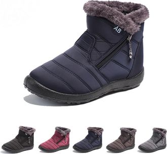 Generic Winter Snow Boots for Women UK Ladies Ankle Boots Waterproof Fur Lined Ankle Walking Boot Womens Warm Shoes Side Zipper Lightweight Outdoor Anti-Slip 